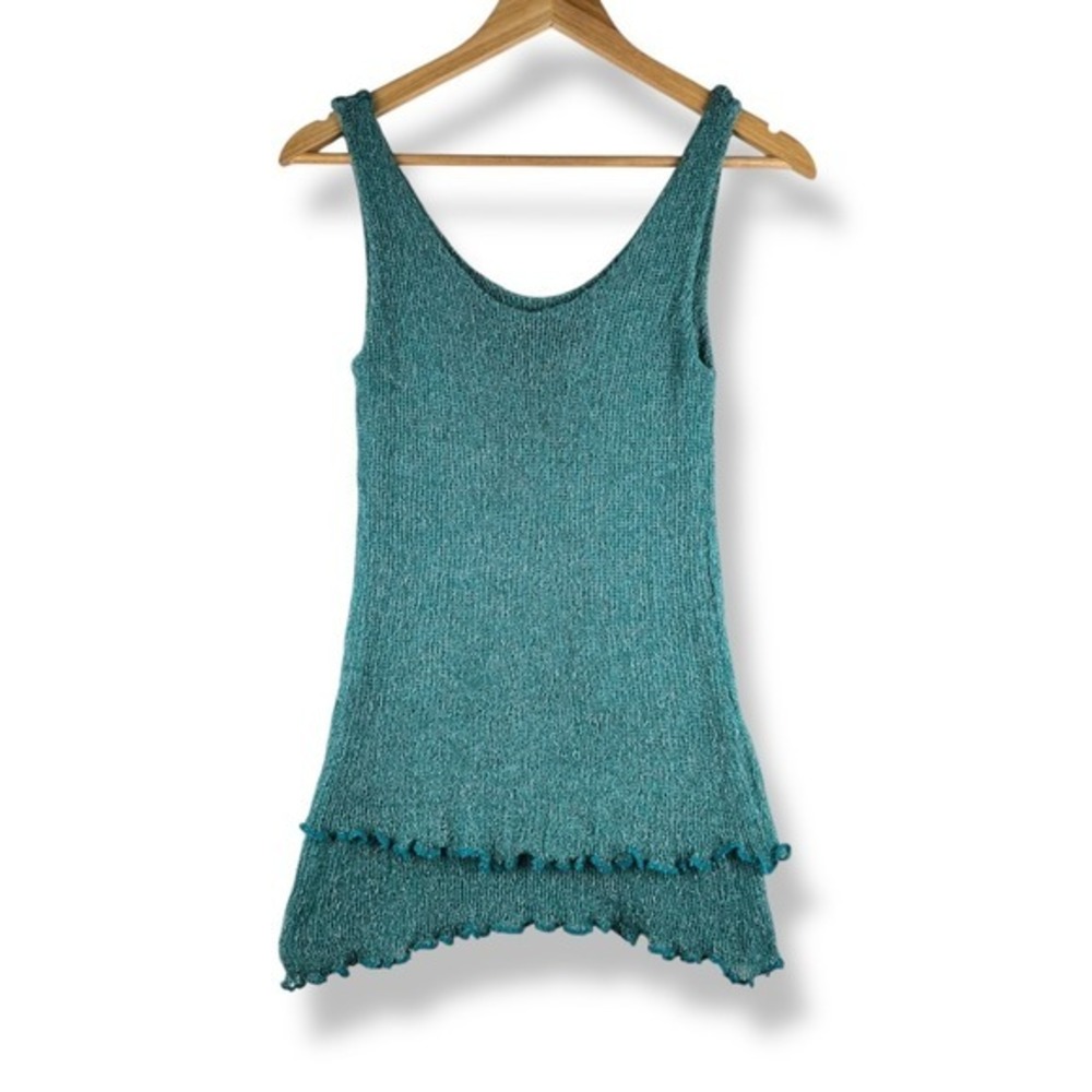 Turquoise Green Knit Tank Top‎ Womens Size XS  Ruffled Tiered Coquette Feminine